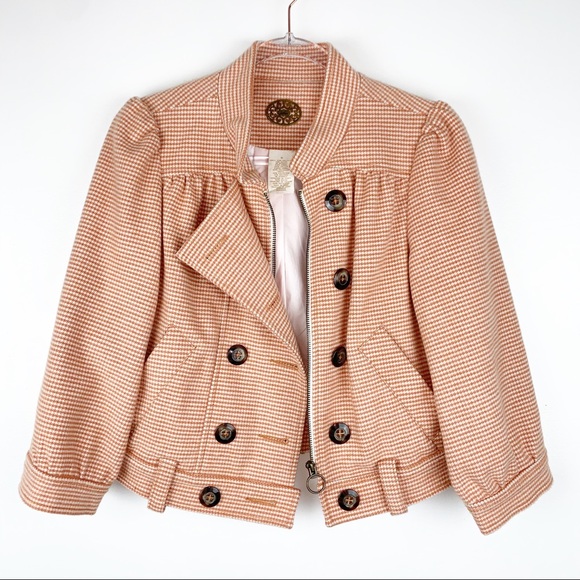 Anthropologie Idra Houndstooth Cropped Peacoat Jacket Sz 6 - Picture 3 of 12